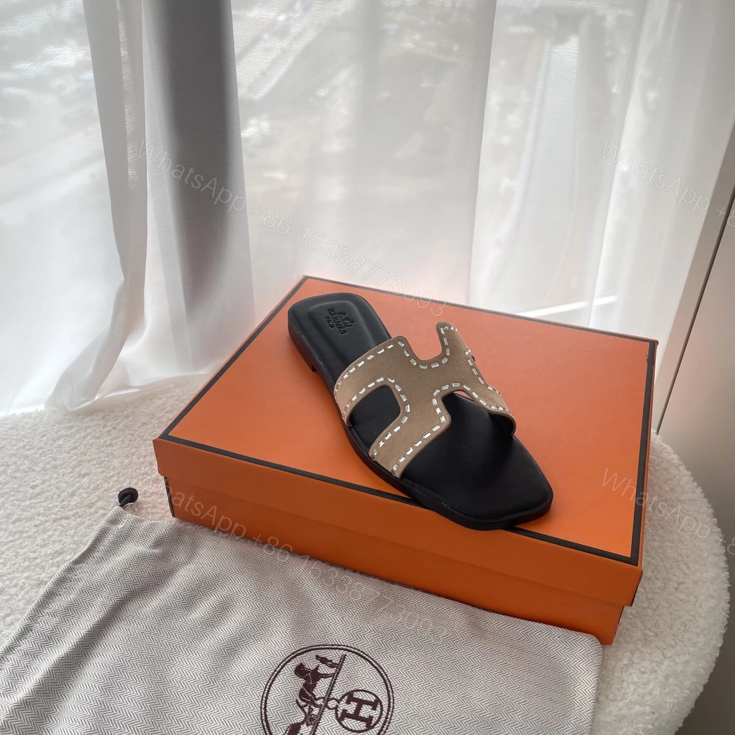 View 4 of HERMES ORAN SANDAL BROWN AND BLACK
