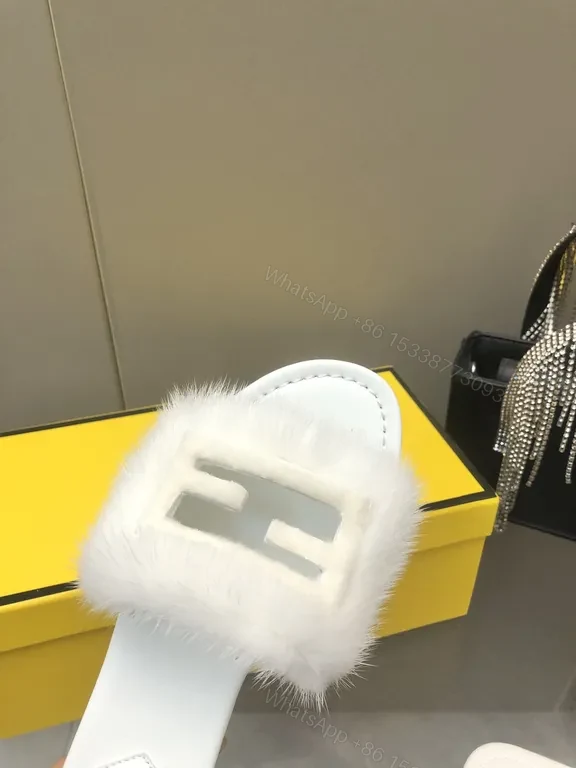 View 4 of White Faux-Fur Rim Slide Sandals: Luxury Comfort, Minimalist Chic