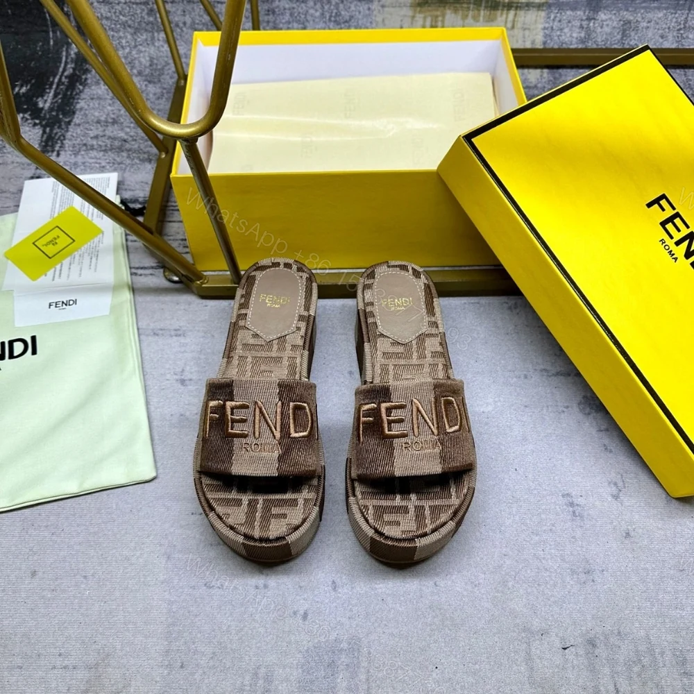 View 6 of FENDI SUNSHINE FLATFORM SLIDES BROWN 8R8515AORHF1P95