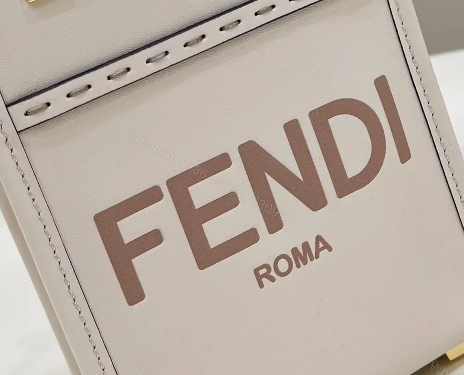 View 3 of Fendi Mini Tote: White Leather with Tortoiseshell Handle
