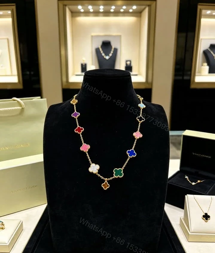 View 5 of Van Cleef Dupe Multi-Stone 10-Motif Alhambra Necklace
