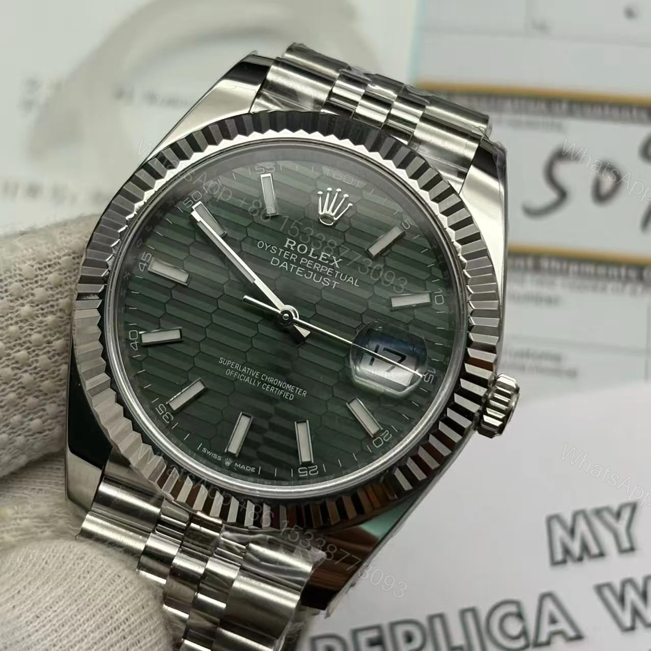 View 3 of Rolex Datejust M126334 Mint Green Watch