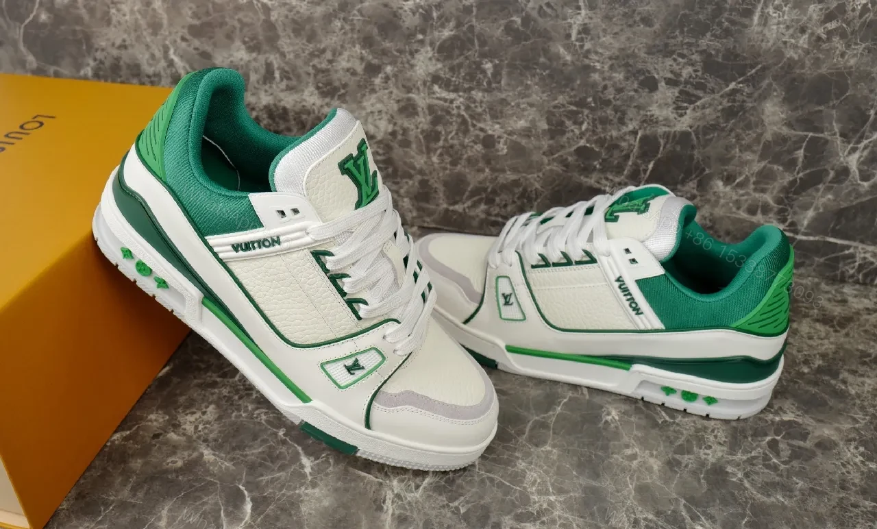View 9 of White & Green Luxe-Style Sneakers with Signature Detailing