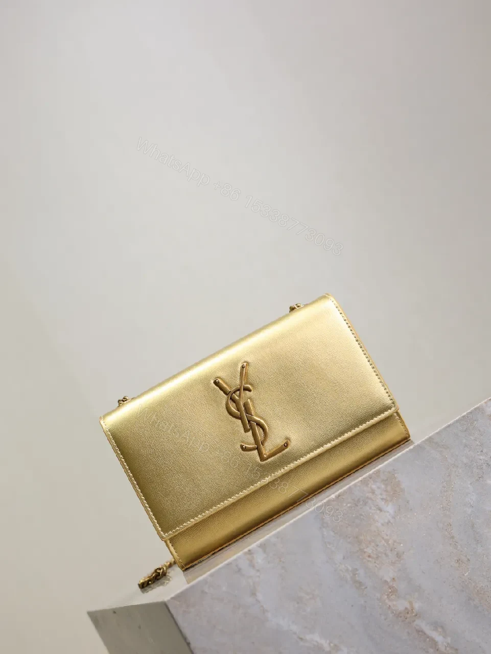 View 3 of Gold Leather Clutch, YSL-Style, Compact Luxury Carry