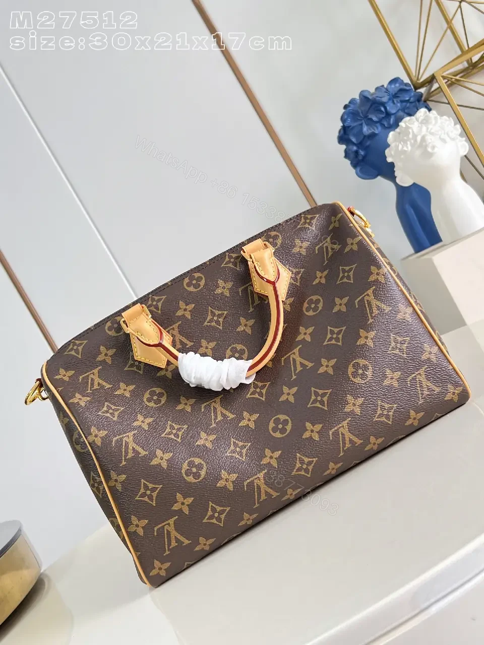View 8 of Orange Accent Monogram Handbag - Structured Luxury Tote