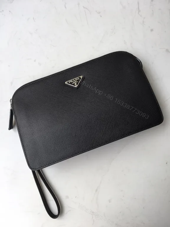 View 5 of Chic Black Saffiano Prada Clutch with Wrist Strap