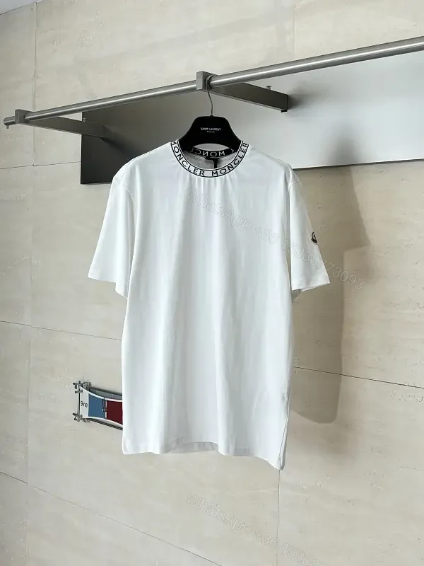 White Cotton Tee Moncler Logo Crewneck Classic Streetwear Style Breathable Comfort T-Shirt — view 1