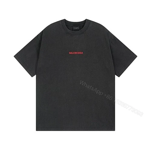 View 2 of Balenciaga Clothes Logo Embroidered Washed Distressed T-shirt Black/Blue