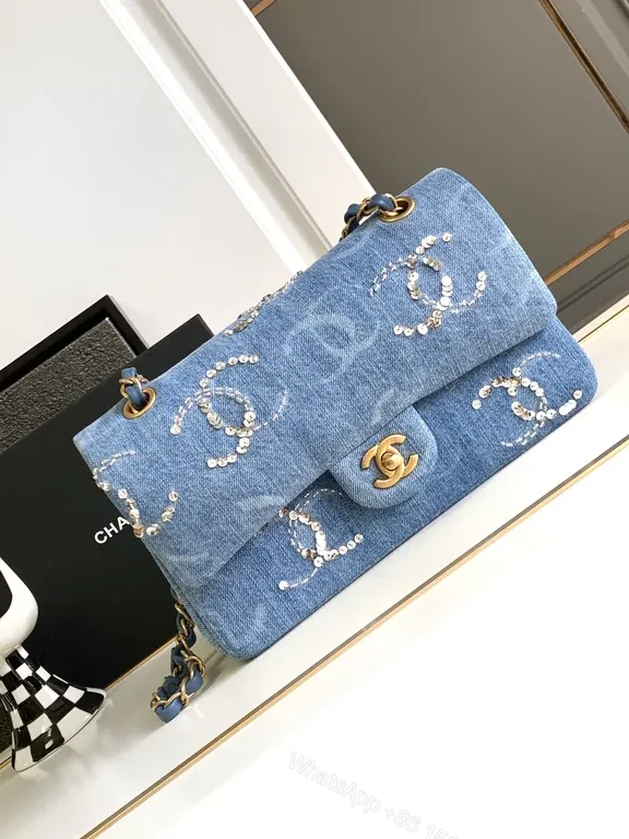 Denim Chanel-Style Shoulder Bag: Luxe Beaded Texture Crossing Bag — view 1