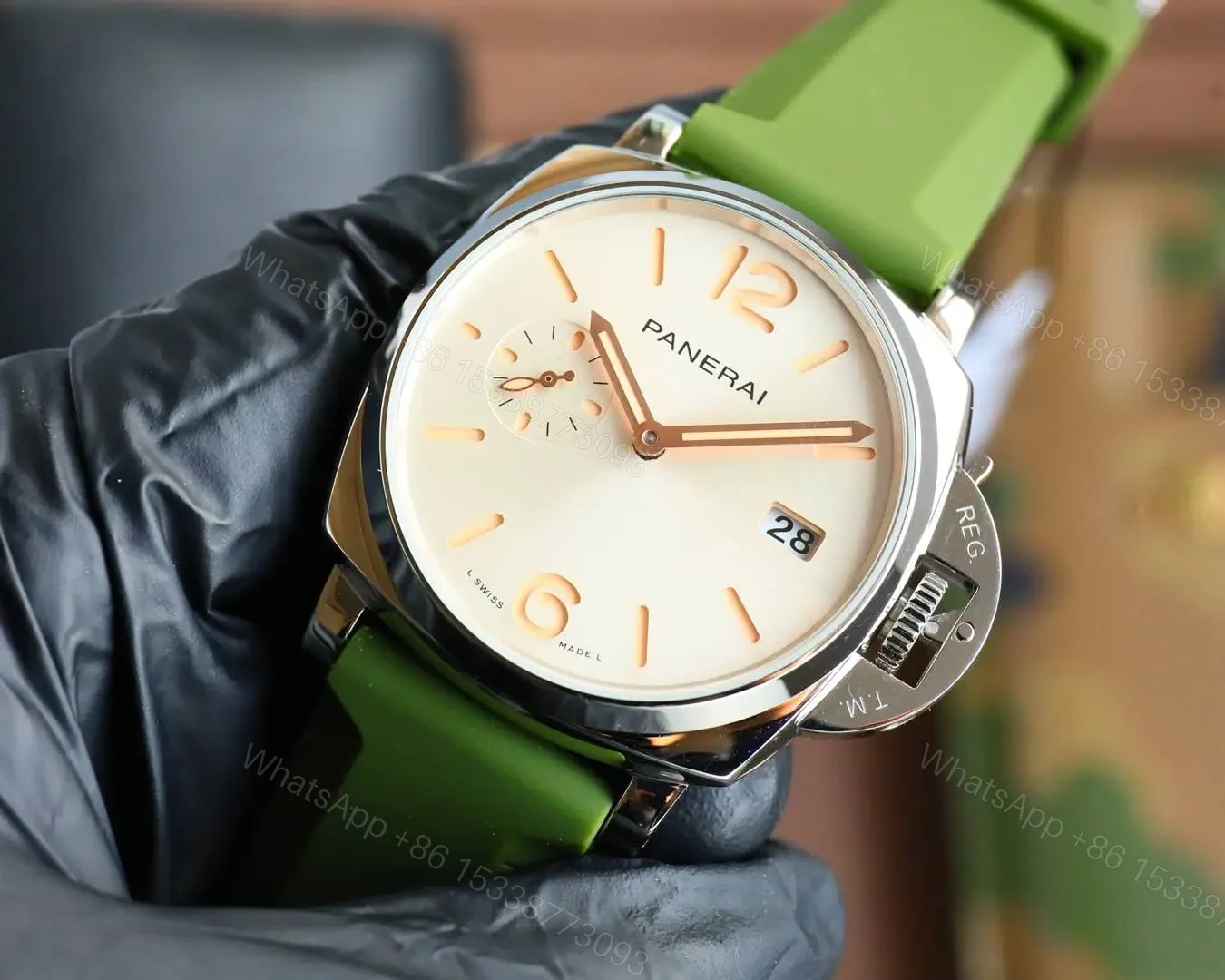 View 3 of Panerai Luminor Due Green Strap Watch White Dial Ultimate 42MM PAN-LD-WHT-GRN-RUB-42