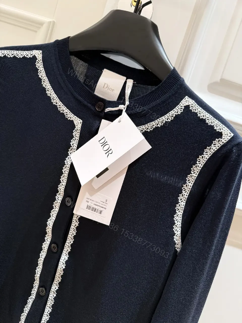 View 9 of Navy Knit Cardigan: White Piping, Modern Contrast, All-Day Comfort