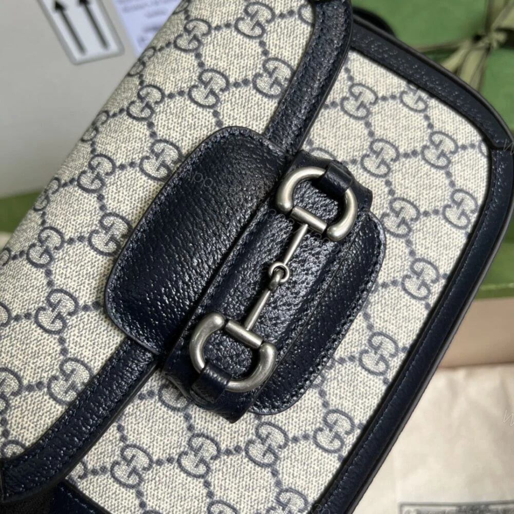 View 4 of Gucci Horsebit 1955 Mini Bag Beige And Blue 20Cm 658574 96IWN 4076