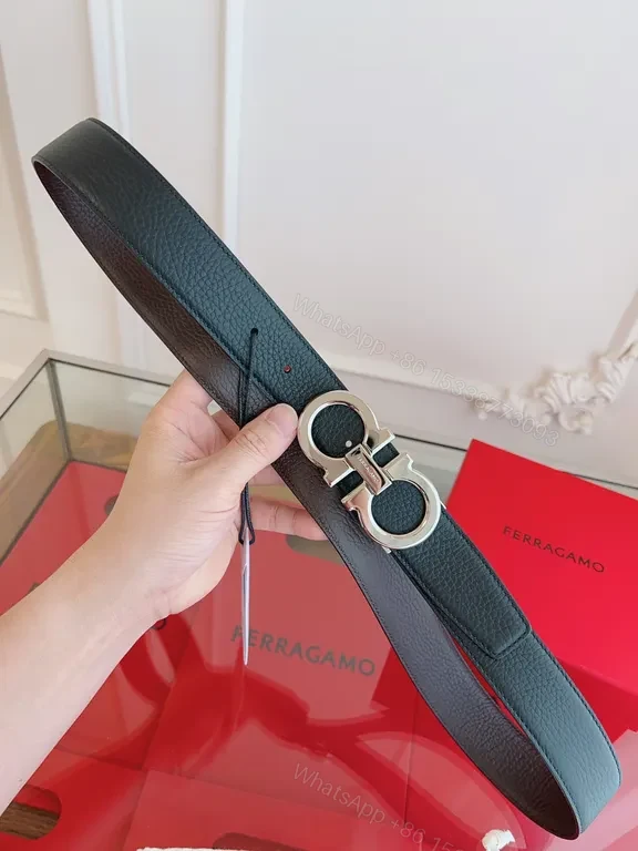View 9 of Lux Leather Belt with Ferragamo Hardware - Classic Black