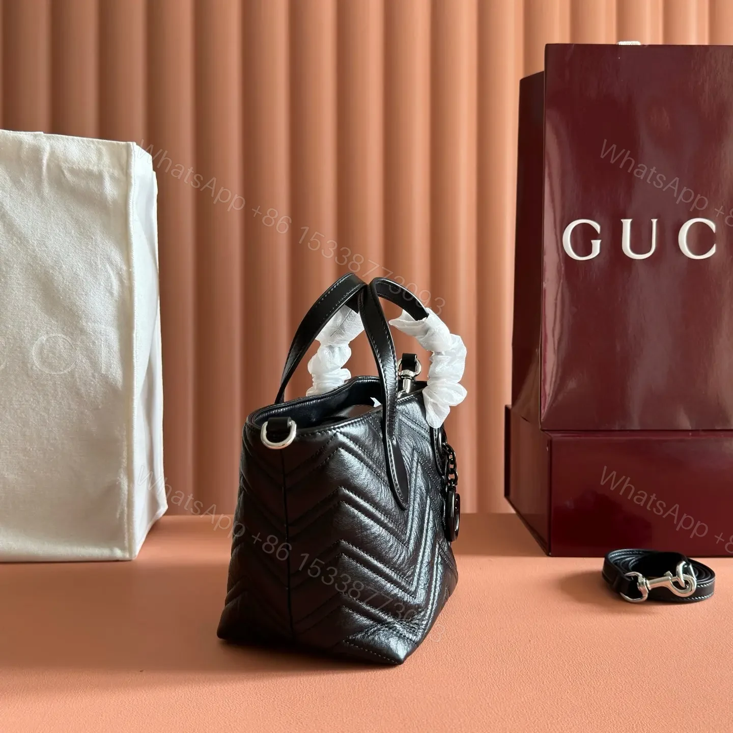 View 3 of GUCCI 26S GG MARMONT TOTE BAG 17 IN BLACK CALFSKIN