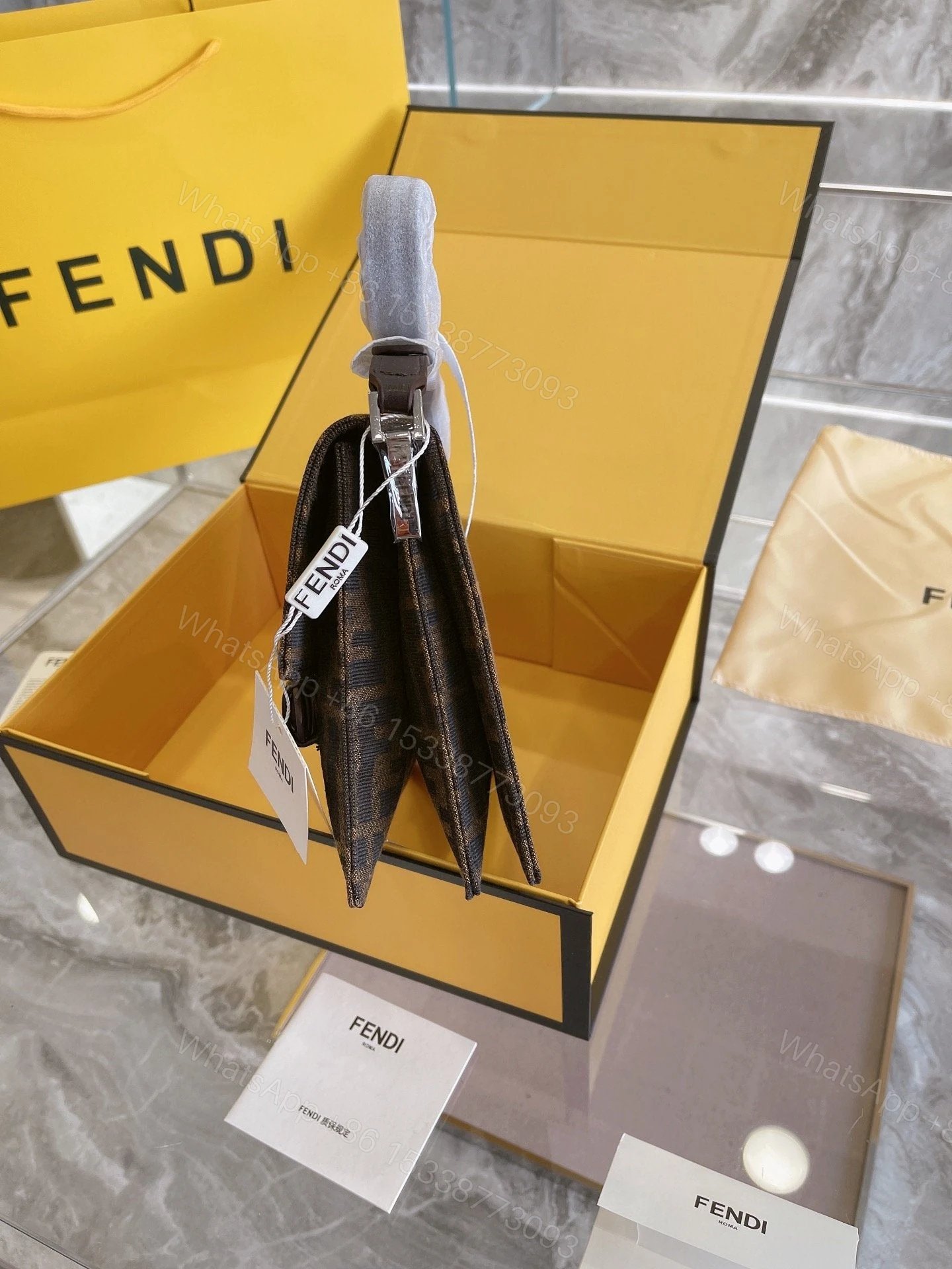 View 5 of FENDI Zucca Mamma Shoulder Bag Gold Hardware