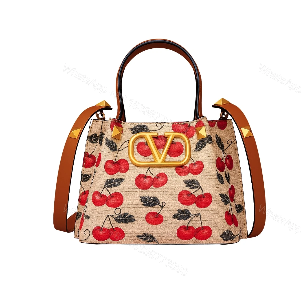 VALENTINO GARAVANI VLOGO SIGNATURE CHERRYFIC MOTIF BAG BEIGE 26CM — view 1