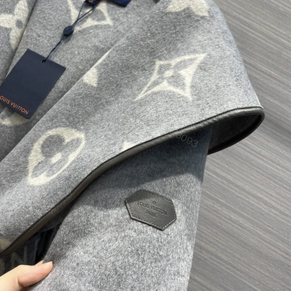 View 6 of Louis Vuitton Belted Double Sided Hooded Wrap Coat Gray 1A92VF