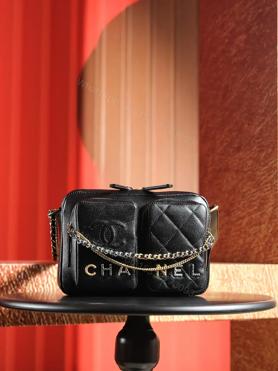 View 8 of Black Quilted Leather Camera Bag - Compact Luxury Ambience