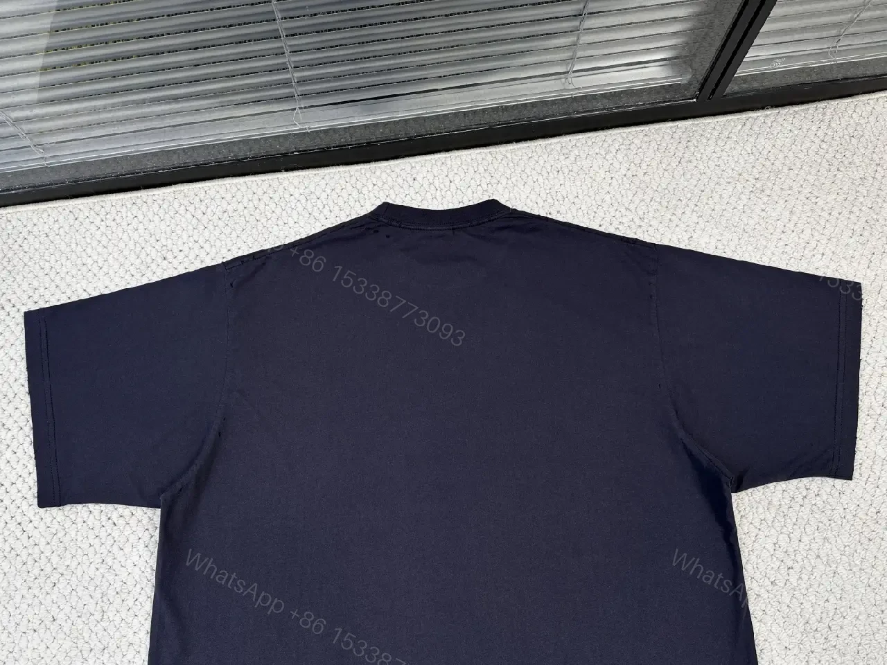 View 3 of Navy Cotton Oversize Balenciaga Graphic Tee with Neon Yellow Logo
