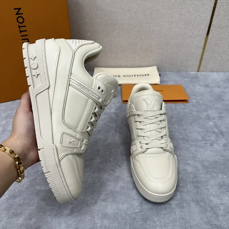 View 4 of Ivory Louis Vuitton-Style High-Top Sneakers: Luxe Everyday Comfort