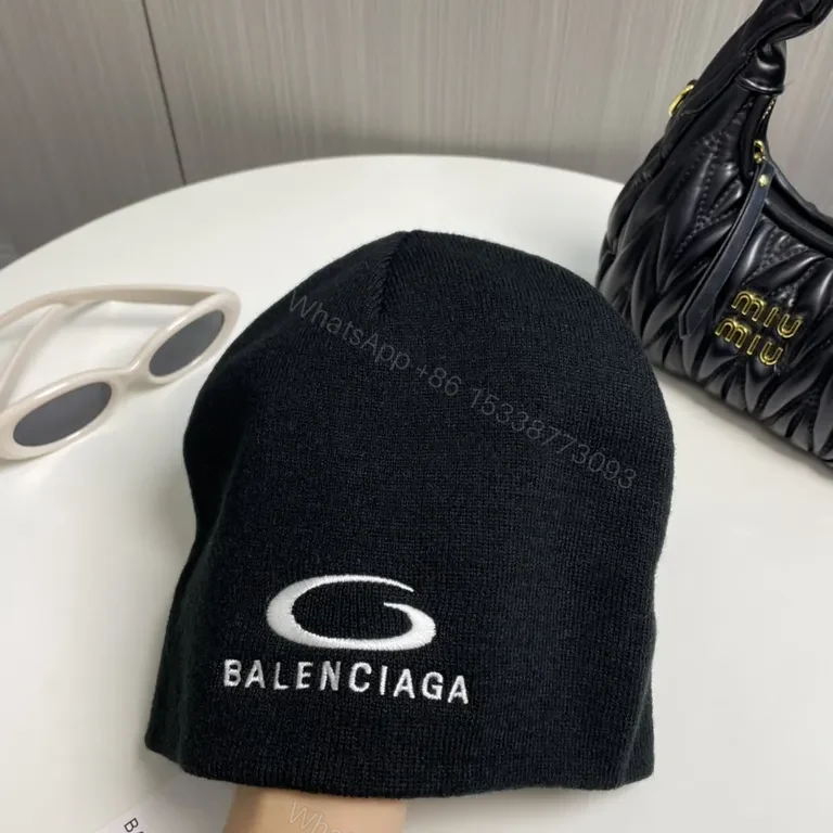 View 7 of Chic Black Knit Beanie: Subtle Balenciaga Logo, Warmth