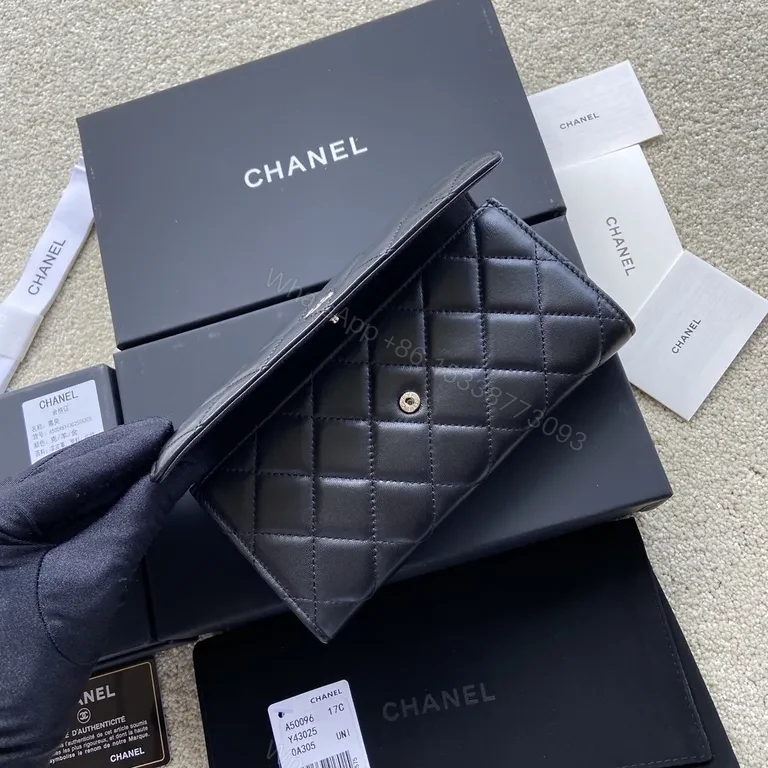 Chanel-Inspired Quilted Wallet – Black Leather, Compact Frame — view 3