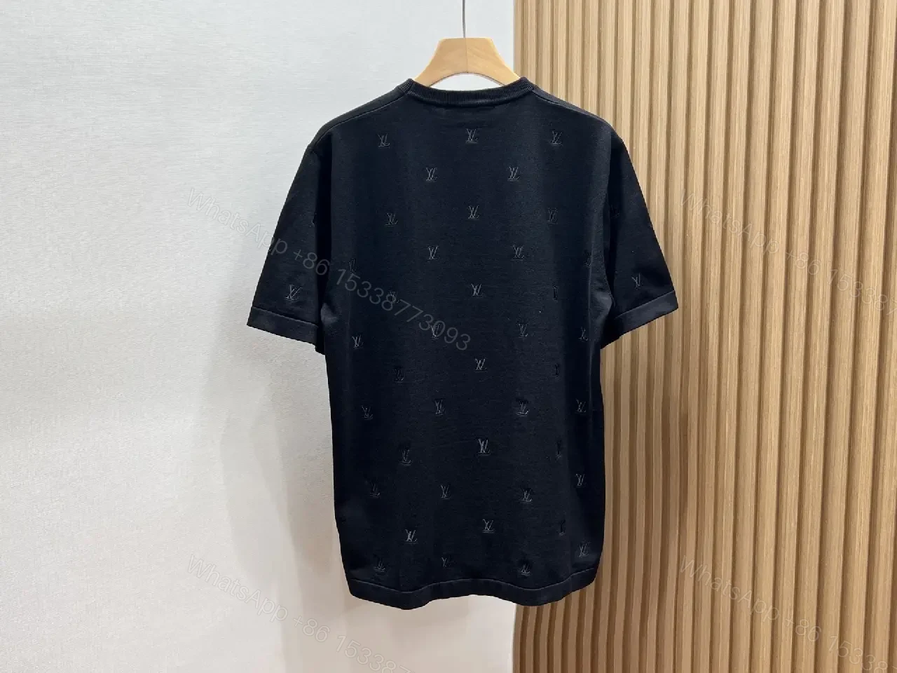 View 10 of Black Monogram Knit Tee: Subtle Texture, Everyday Luxury