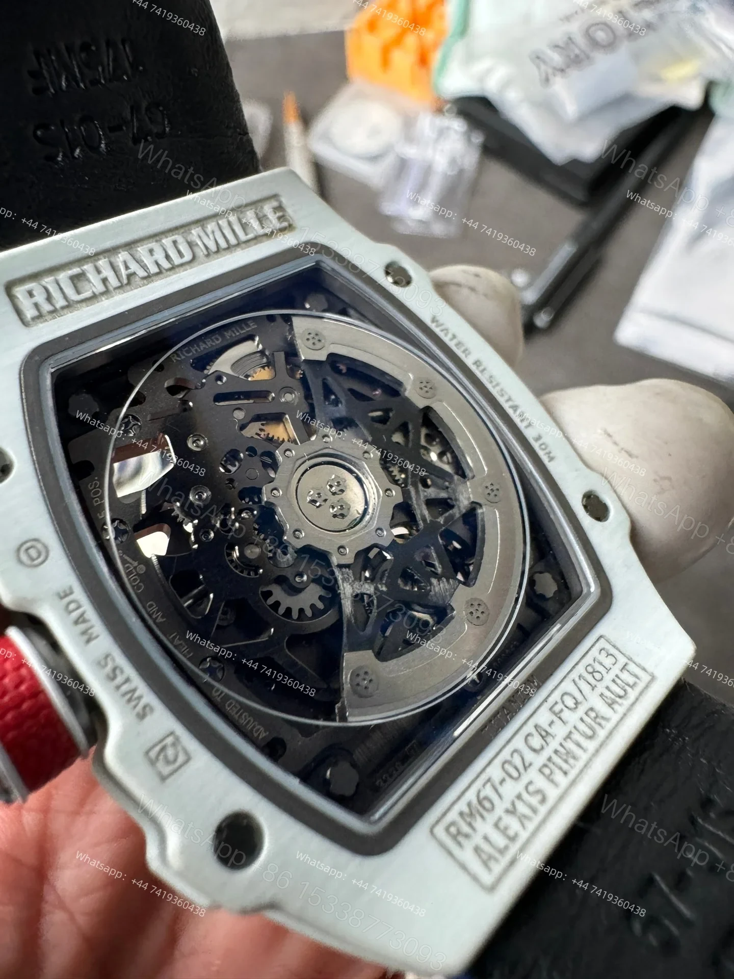 View 13 of Super Clone Richard Mille RM67-02 White Ceramic Skeleton Tourbillon 1:1 Replica Watch with Blue Strap