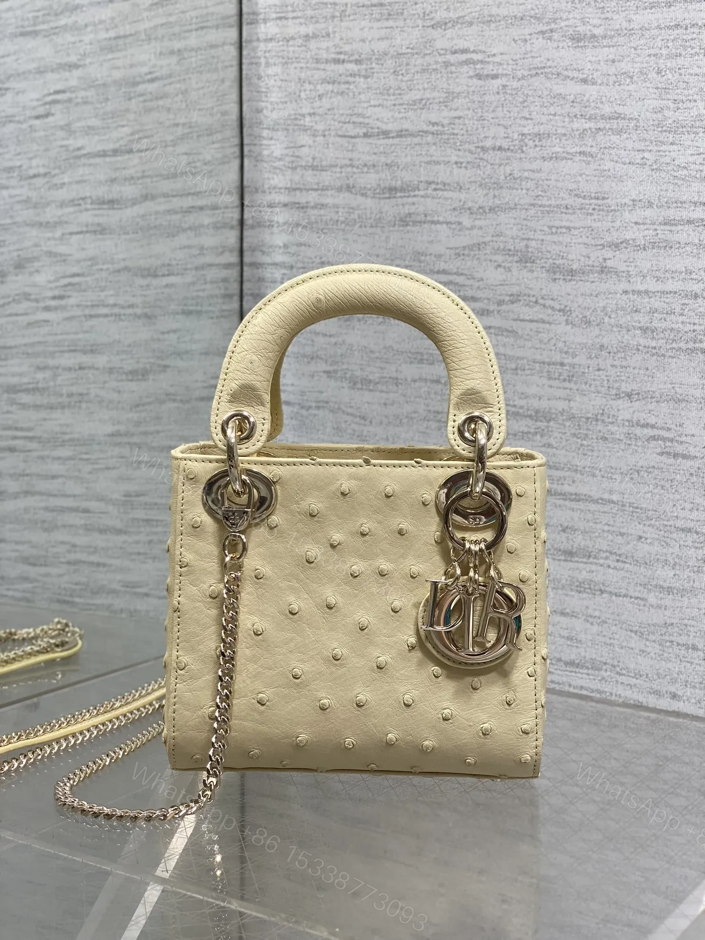 View 2 of Christian Dior Mini Lady Dior bag in Beige ostrich leather