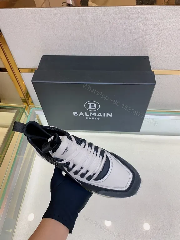 View 2 of Bold Contrast-Panel High-Top Sneakers for City Elegance