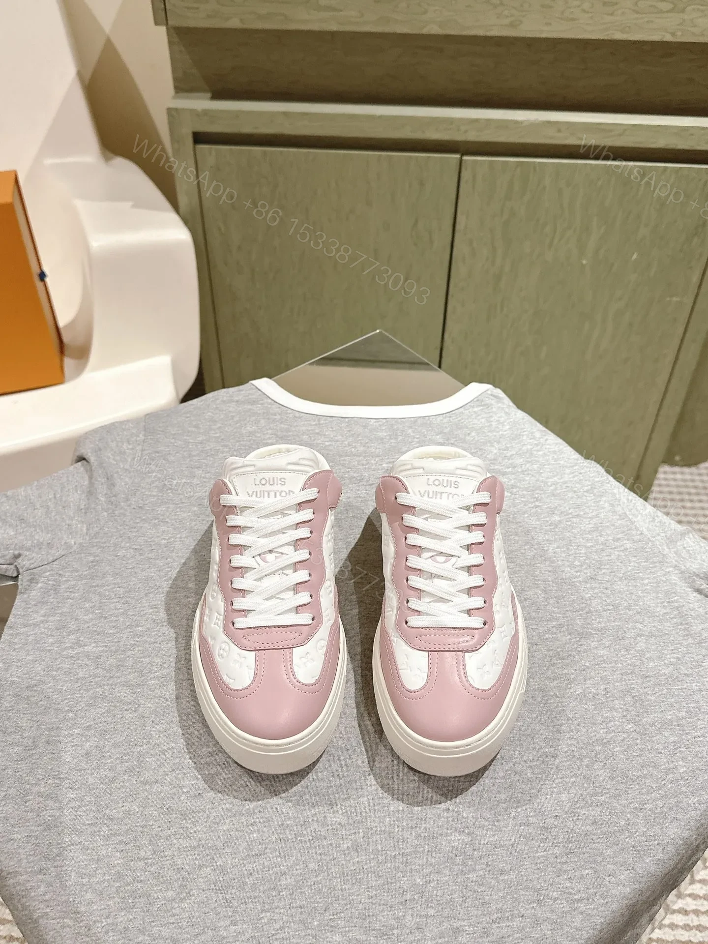 LV Women Pink White Leather Sneakers — view 1