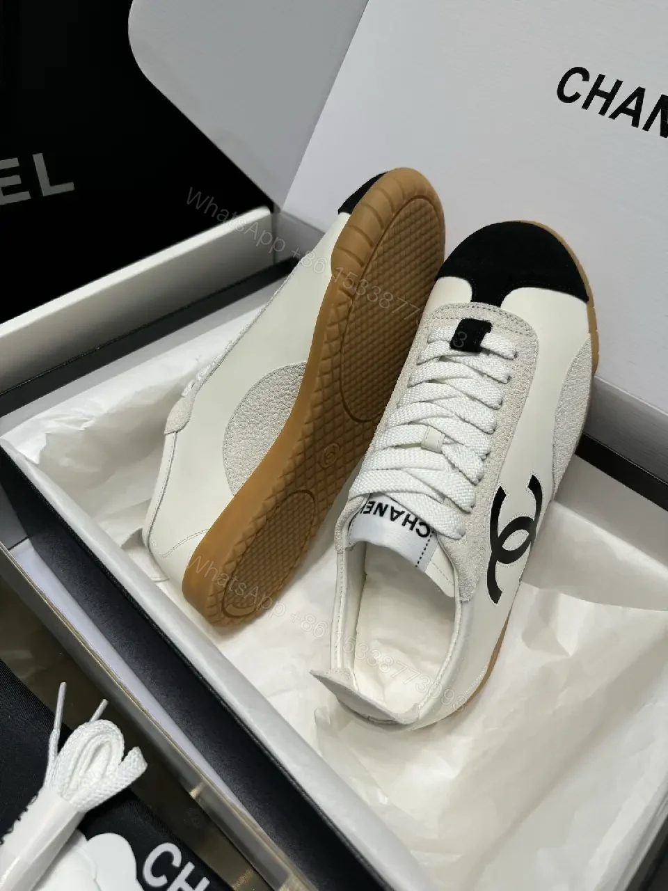 View 4 of Two-Tone White/Black Gum-Soled High-Top Sneakers
