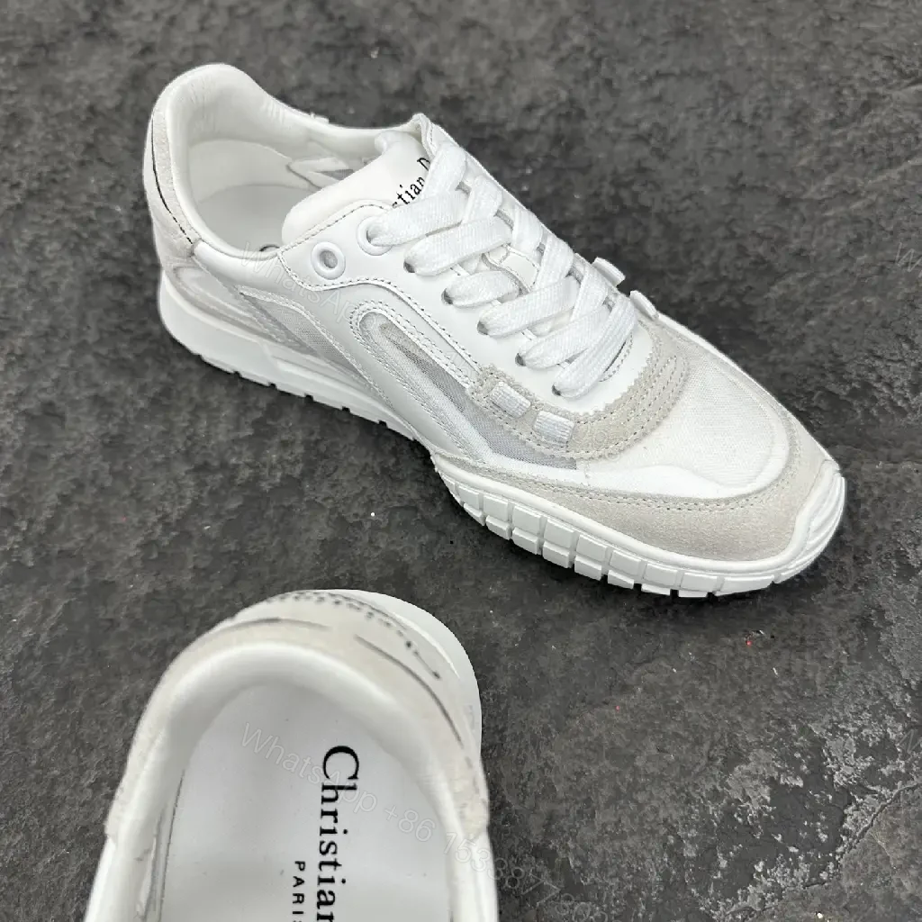 View 2 of White Leather Mesh Sneakers Dior Style Key Feature Cushioning Shoe