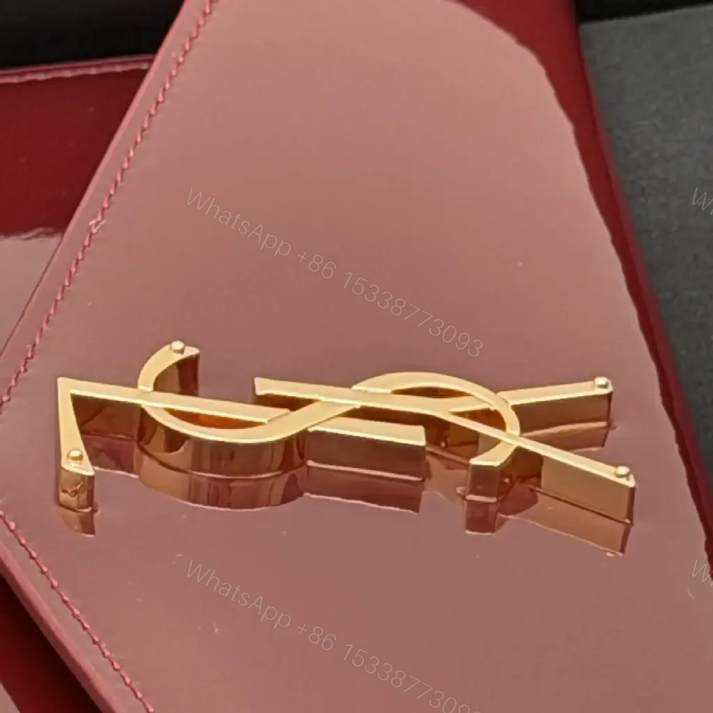 View 8 of Magenta Patent Envelope Clutch with Gold Monogram - Luxe Style