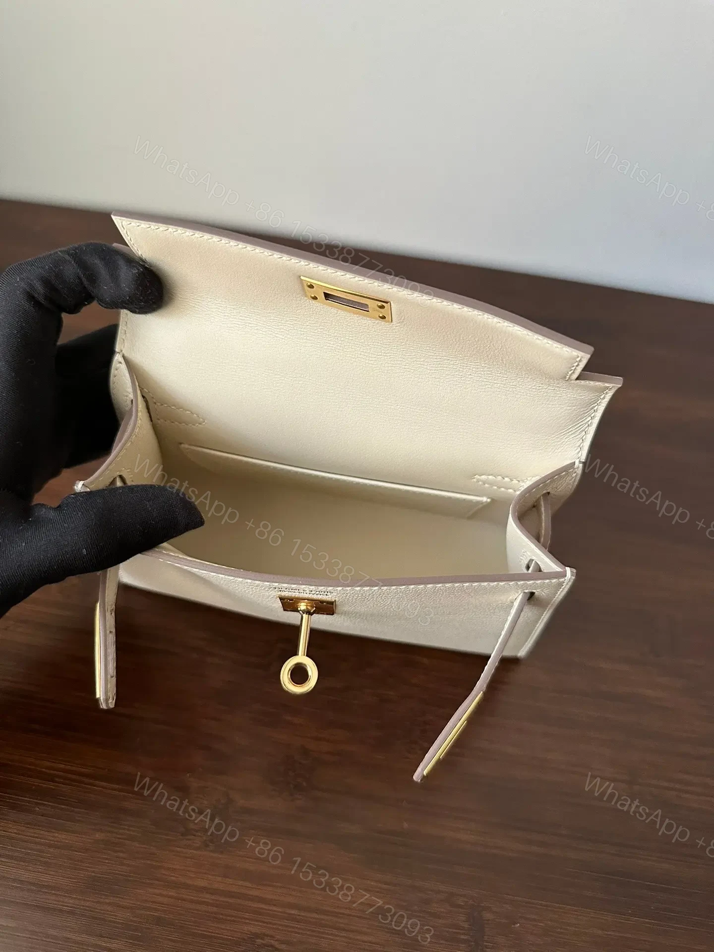 View 6 of HM KELLY MINI 20 WHITE CHEVRE GOLD HARDWARE