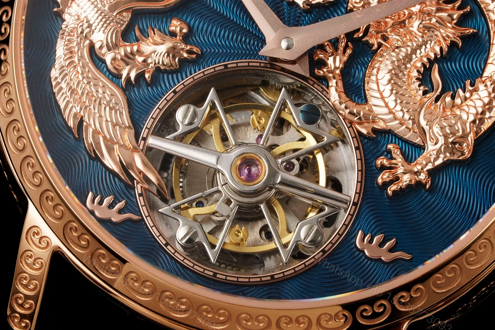 View 5 of Vacheron Constantin Traditionnelle Tourbillon Phoenix and the Dragon Pink Gold Blue Dial 6040T/000R-B960