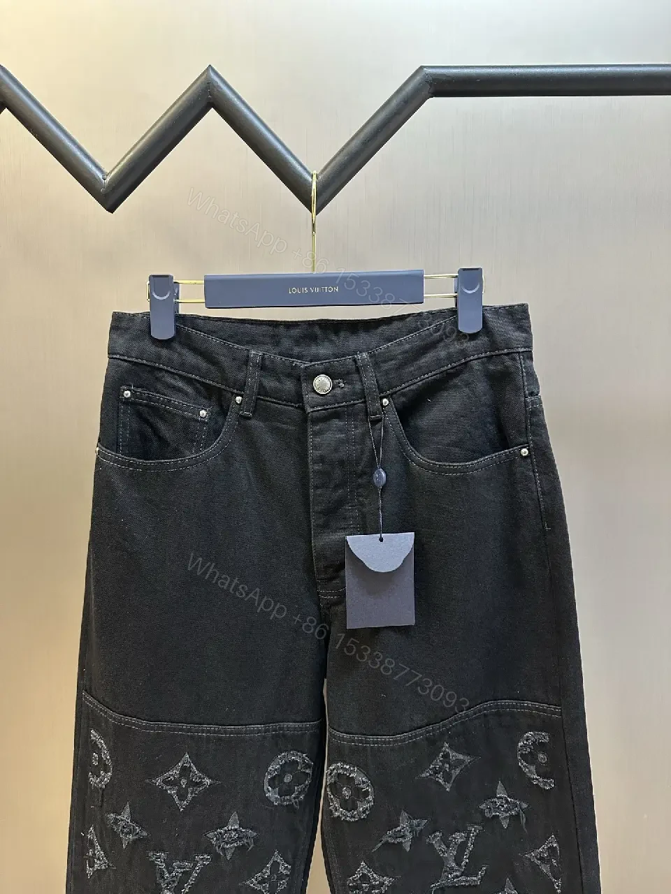 View 6 of Dark Denim with Monogram Embroidery: Modern Luxe Jeans