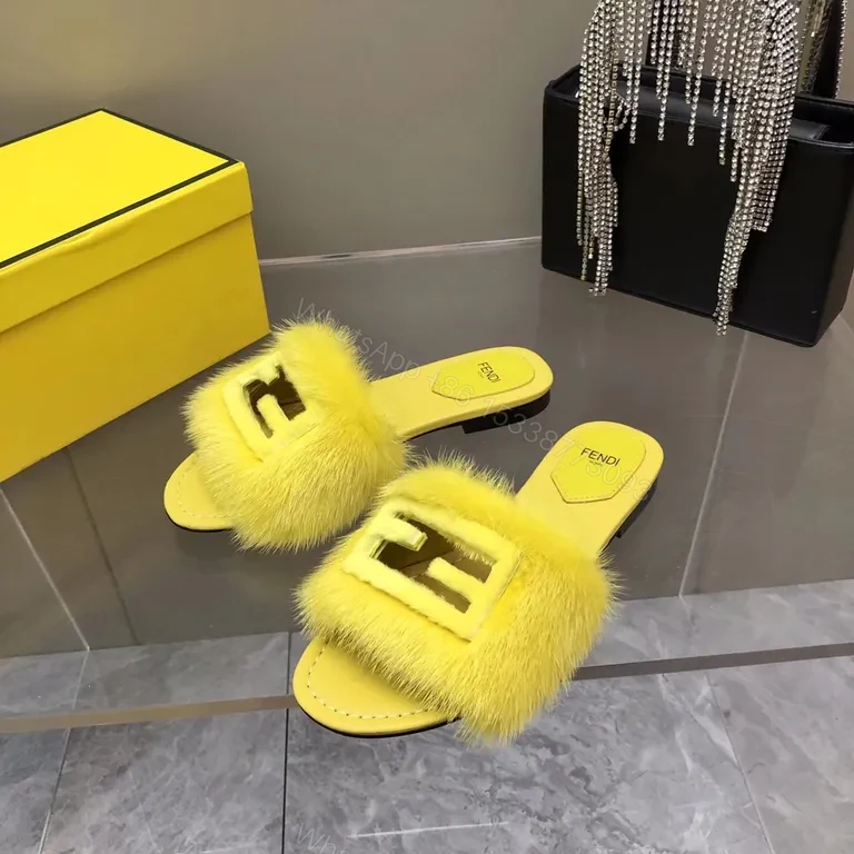 View 5 of Yellow Fur Slide: Luxe Fendi-Style, Contoured Comfort