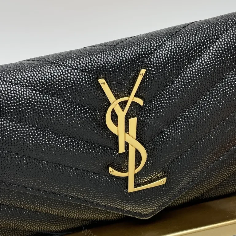 View 3 of Noir Leather Quilted YSL Wallet Clutch with Chain