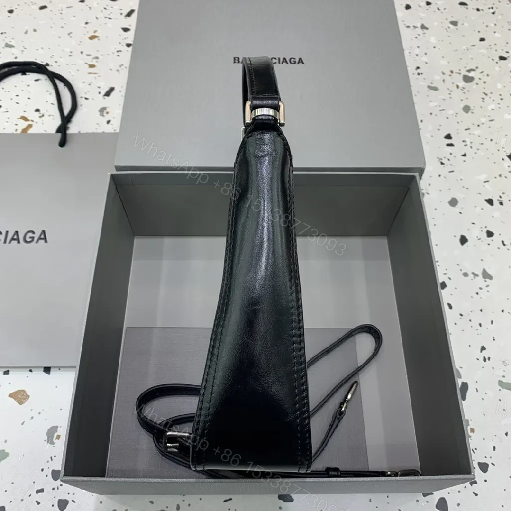 View 6 of Chic Black Leather Mini Bag with Double-B Clasp
