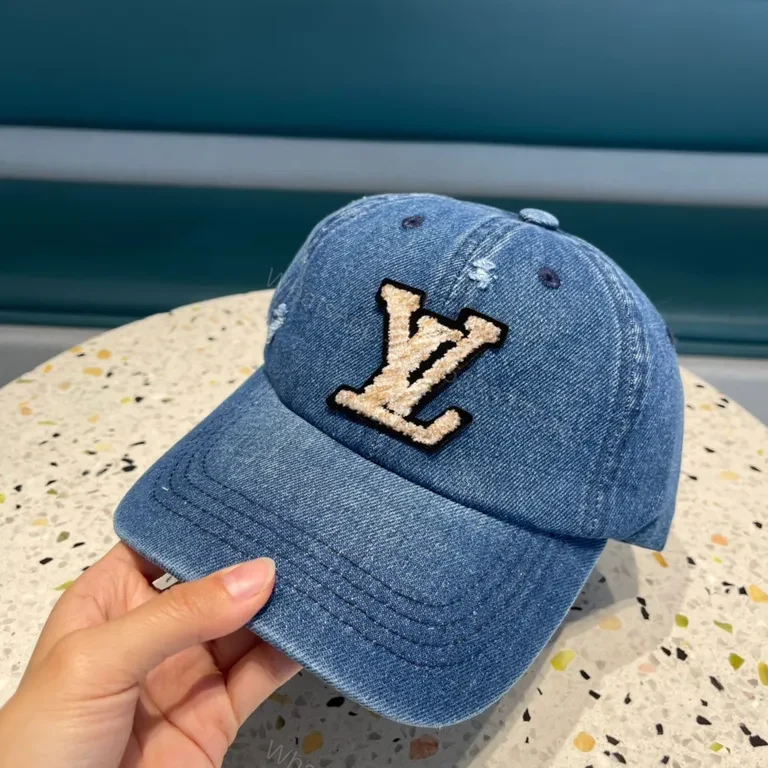 View 7 of Blue Denim Cap Lux Embroidered LV Logo â€“ Casual Luxury Hat
