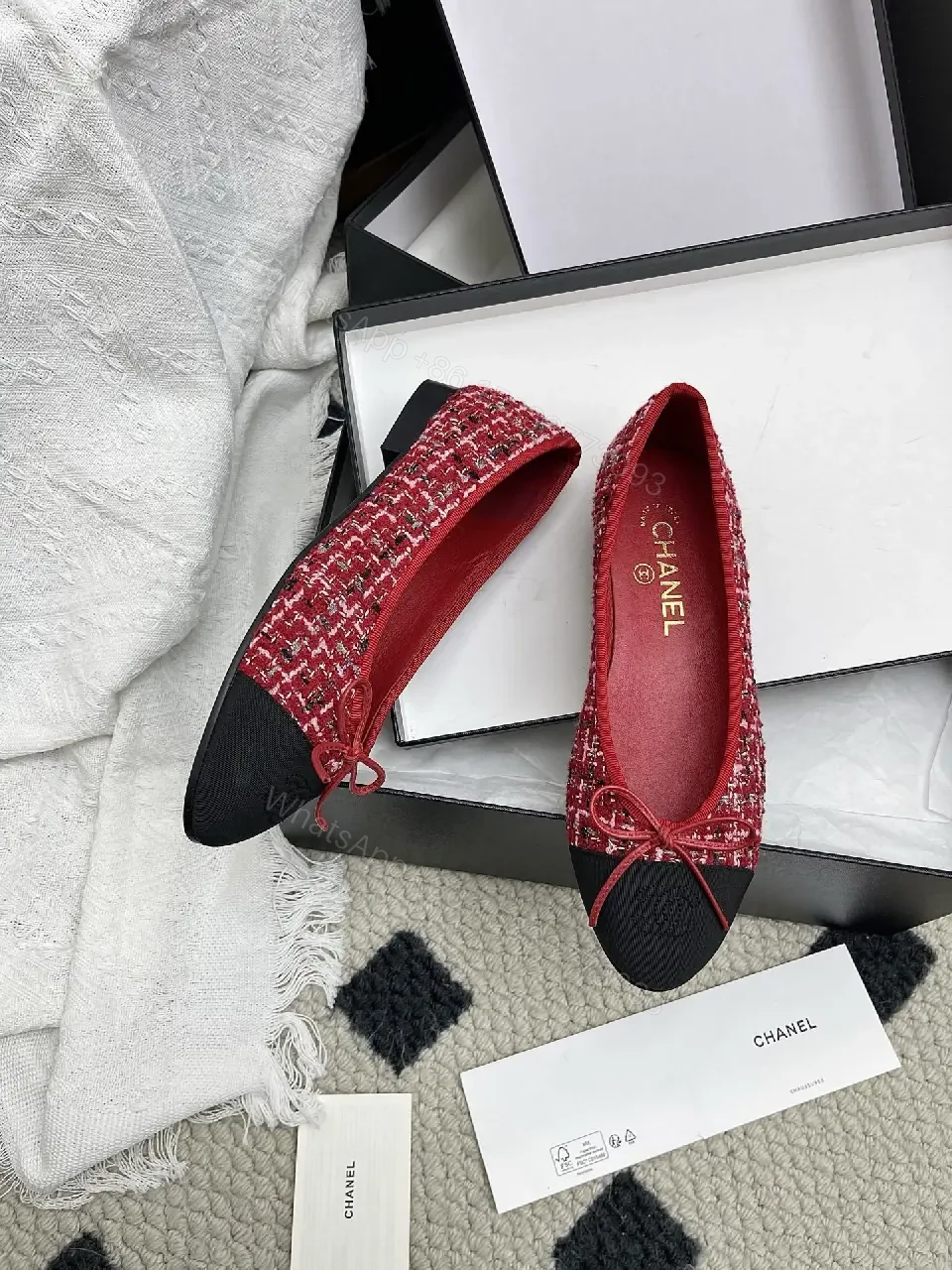 View 4 of Red & Black Tweed Slingback Heels with Luxury Details