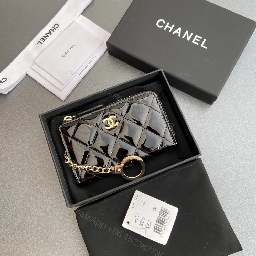 View 9 of 高仿Chanel*AP0221零錢包黑色漆皮金扣免檢版