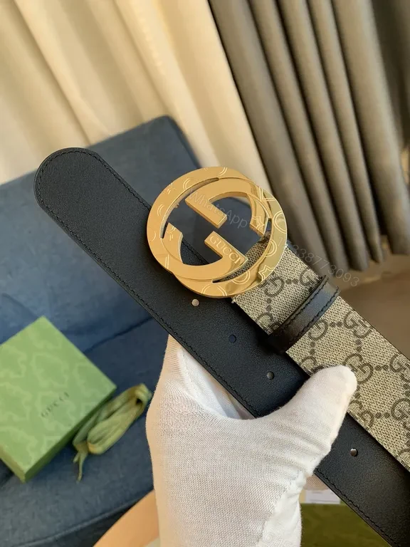 View 6 of GG Supreme Canvas Belt with Bold Gold Buckle - Luxury Designer Style belt