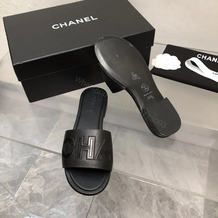 View 3 of Chanel-Style Leather Slide Sandals â€“ Luxe Everyday Comfort