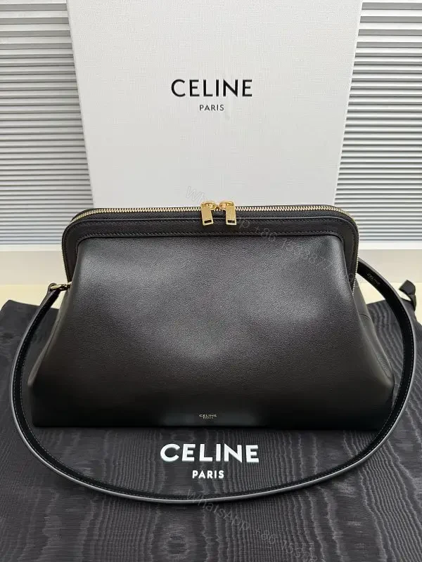 Black Leather Minimalist Satchel with Gold Hardware, Structured — view 1