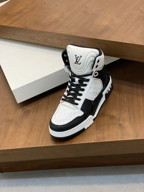 Bold Contrast LV High-Top Sneaker: Luxury Streetwear Comfort — view 1