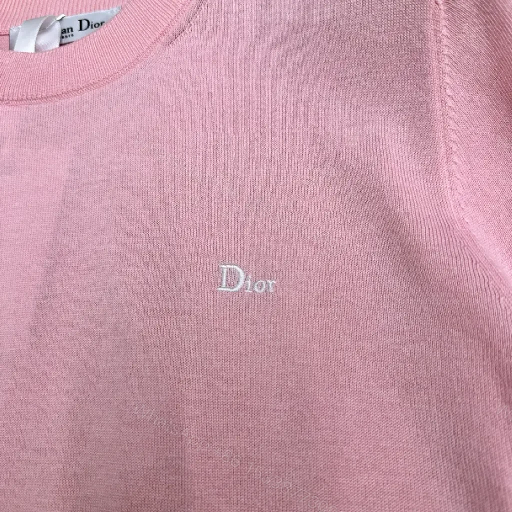 View 11 of Pink Cotton Knit Short Sleeve Dior Style with Logo Key Feature Tee