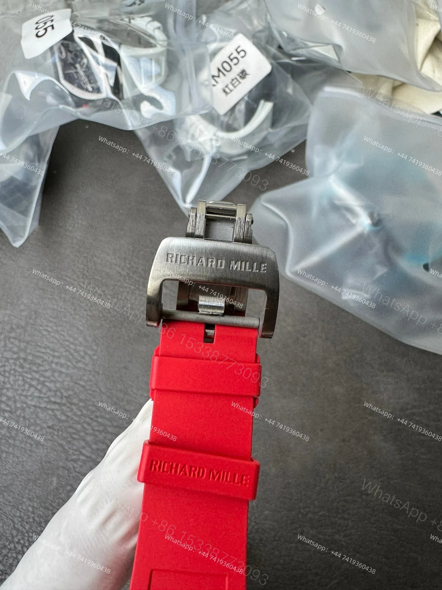 View 13 of Super Clone Richard Mille RM 055 Carbon TPT Red Rubber Strap 1:1 Replica Watch