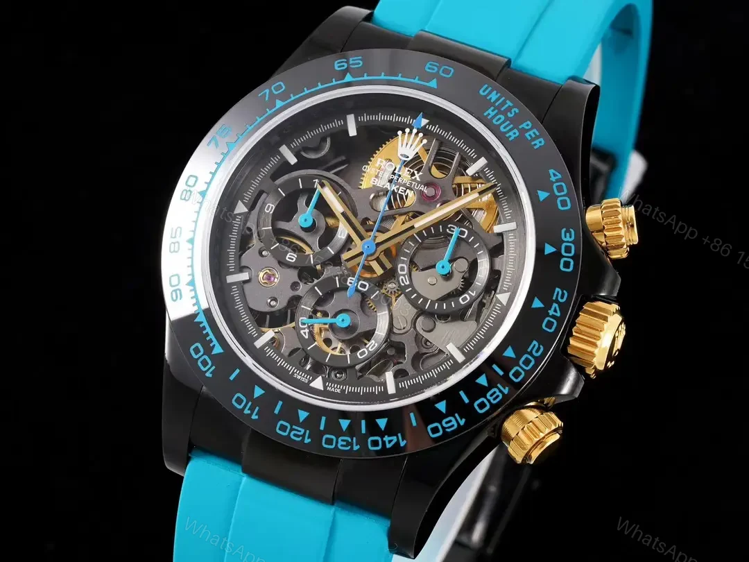 View 2 of Best Rolex Daytona Skeleton PVD Cyan replica 40MM Rubber Strap Edition RG-DAYTONA-SKELETON-PVD-CYAN-RUBBER-40